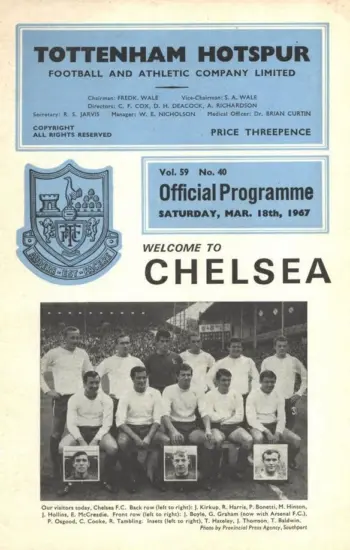 Spurs v Chelsea FC (18 Mar 1967) Programme