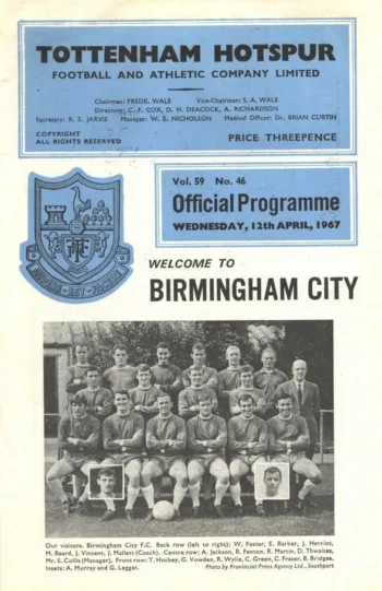 Spurs v Birmingham City (12 Apr 1967) Programme