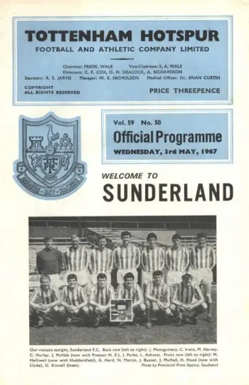 Spurs v Sunderland AFC (03 May 1967) Programme