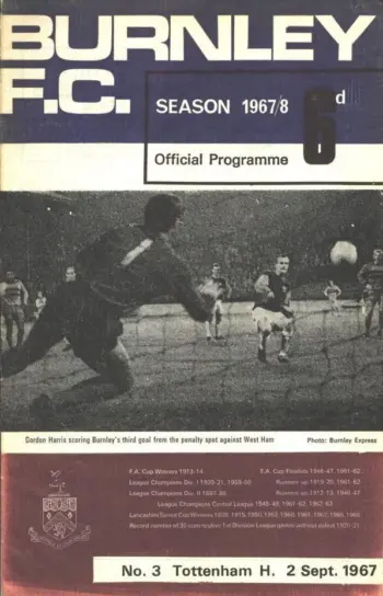 Spurs v Burnley FC (02 Sep 1967) Programme
