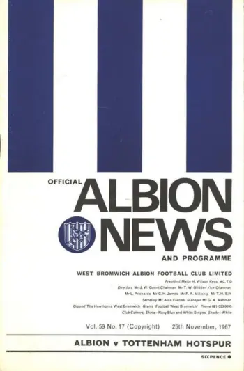 Spurs v West Bromwich Albion (25 Nov 1967) Programme
