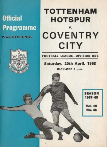 Spurs v Coventry City (20 Apr 1968) Programme