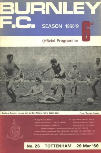 Spurs v Burnley FC (29 Mar 1969) Programme