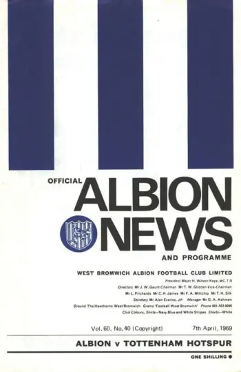 Spurs v West Bromwich Albion (07 Apr 1969) Programme