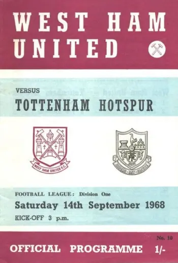 Spurs v West Ham United (14 Sep 1968) Programme