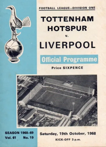 Spurs v Liverpool FC (19 Oct 1968) Programme