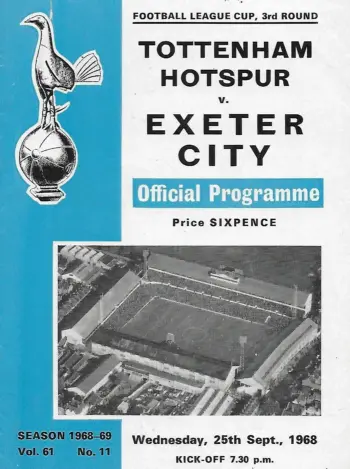 Spurs v Exeter City (25 Sep 1968) Programme