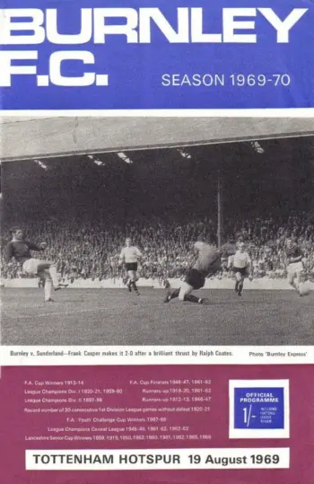 Spurs v Burnley FC (19 Aug 1969) Programme