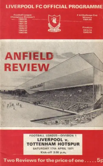 Spurs v Liverpool FC (17 Apr 1971) Programme