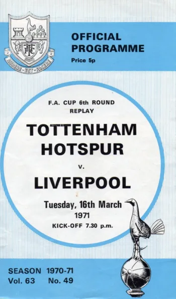 Spurs v Liverpool FC (16 Mar 1971) Programme