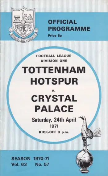 Spurs v Crystal Palace (24 Apr 1971) Programme