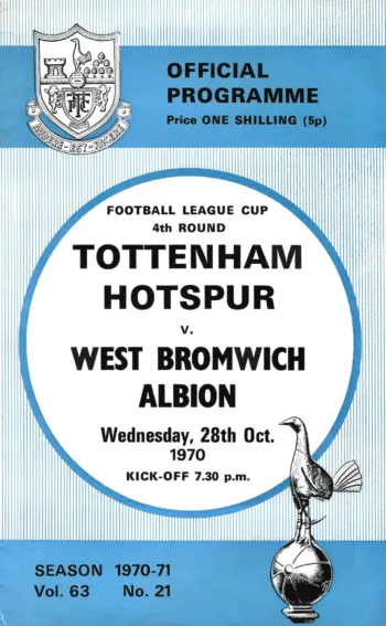Spurs v West Bromwich Albion (28 Oct 1970) Programme