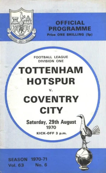 Spurs v Coventry City (29 Aug 1970) Programme