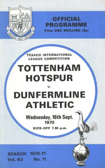 Spurs v Dunfermline Athletic (16 Sep 1970) Programme