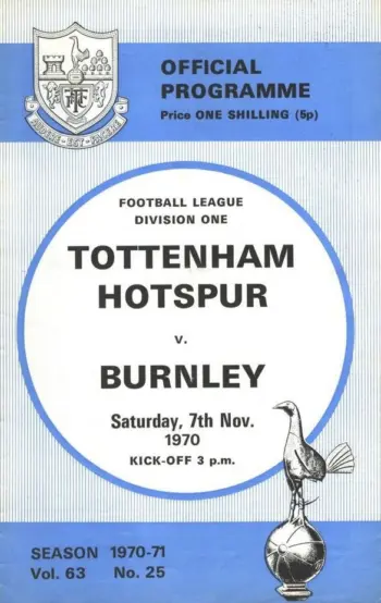 Spurs v Burnley FC (07 Nov 1970) Programme