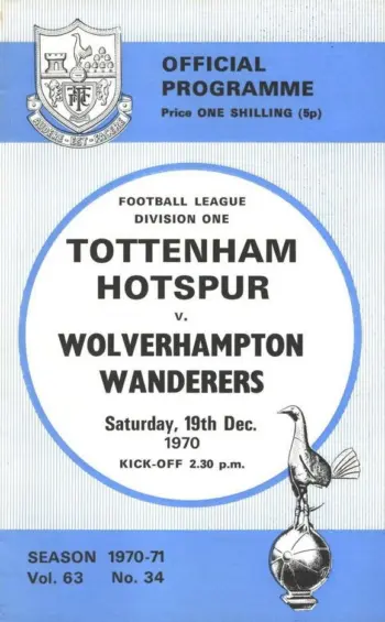 Spurs v Wolverhampton Wanderers (19 Dec 1970) Programme