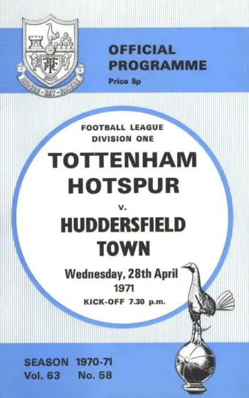 Spurs v Huddersfield Town (28 Apr 1971) Programme