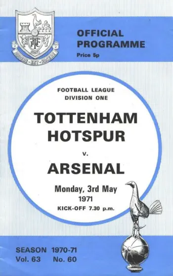 Spurs v Arsenal FC (03 May 1971) Programme