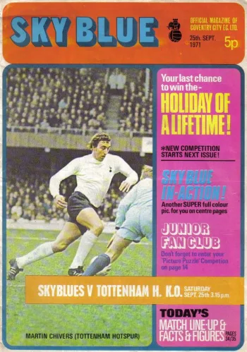 Programme cover from Spurs v 0-1 v Coventry City - 25 September 1971 - Away