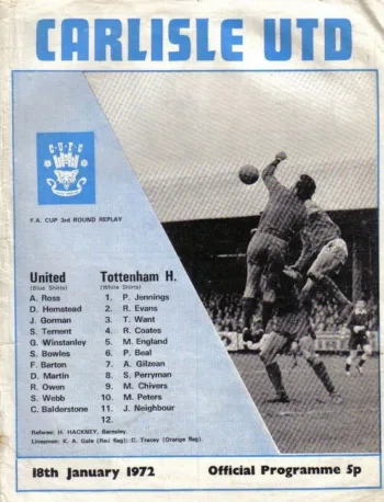 Spurs v Carlisle United (18 Jan 1972) Programme