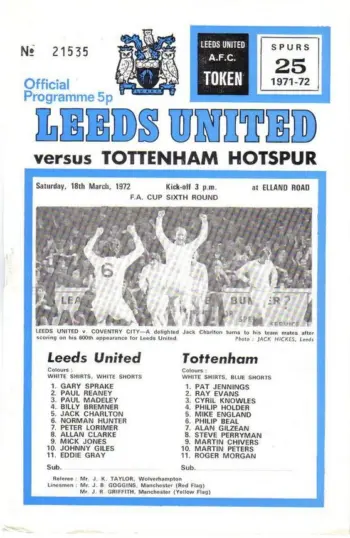 Spurs v Leeds United (18 Mar 1972) Programme