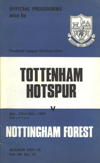 Spurs v Nottingham Forest (23 Oct 1971) Programme