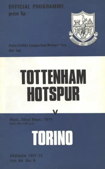 Spurs v Torino (22 Sep 1971) Programme