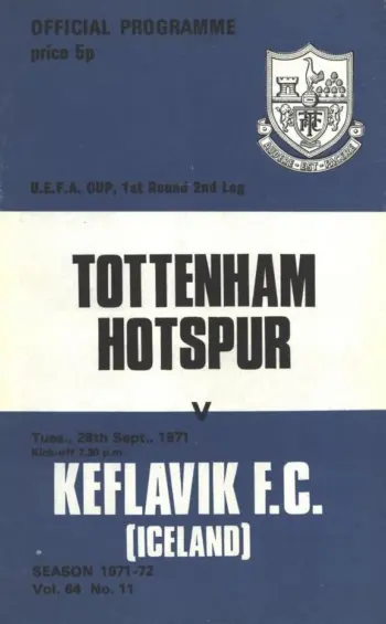 Spurs v ÍB Keflavík (28 Sep 1971) Programme