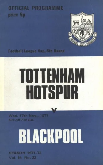 Spurs v Blackpool FC (17 Nov 1971) Programme