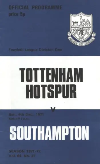 Spurs v Southampton FC (04 Dec 1971) Programme