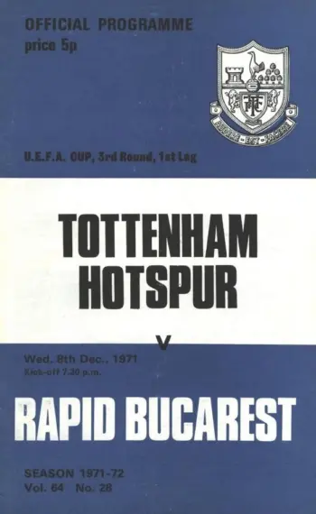 Spurs v Rapid Bucureşti (08 Dec 1971) Programme