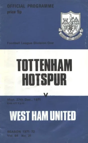 Spurs v West Ham United (27 Dec 1971) Programme
