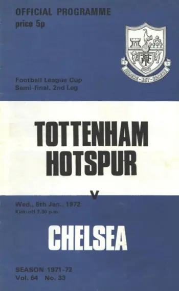 Spurs v Chelsea FC (05 Jan 1972) Programme