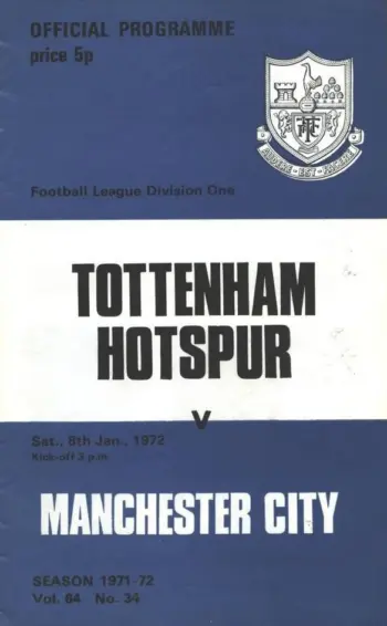 Spurs v Manchester City (08 Jan 1972) Programme