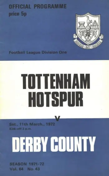 Spurs v Derby County (11 Mar 1972) Programme
