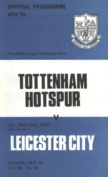 Spurs v Leicester City (29 Apr 1972) Programme