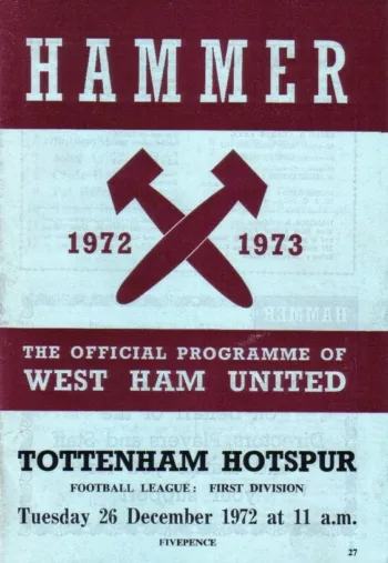 Spurs v West Ham United (26 Dec 1972) Programme