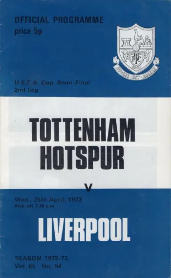 Spurs v Liverpool FC (24 Apr 1973) Programme