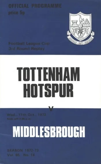 Spurs v Middlesbrough FC (11 Oct 1972) Programme
