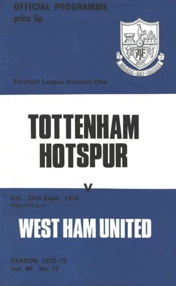 Spurs v West Ham United (23 Sep 1972) Programme