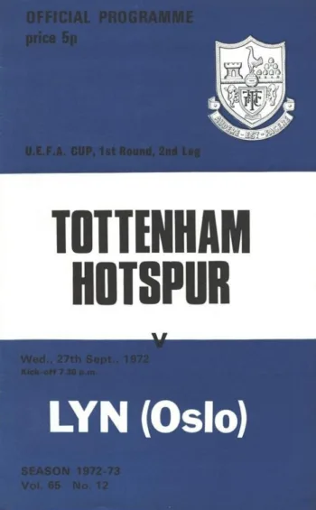 Spurs v Lyn Oslo (27 Sep 1972) Programme