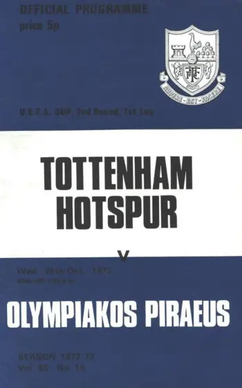 Spurs v Olympiakos FC (25 Oct 1972) Programme