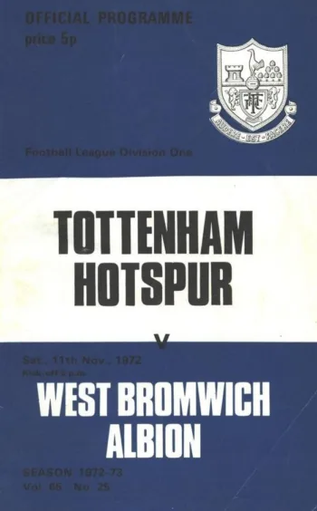 Spurs v West Bromwich Albion (11 Nov 1972) Programme