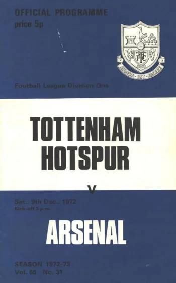 Spurs v Arsenal FC (09 Dec 1972) Programme