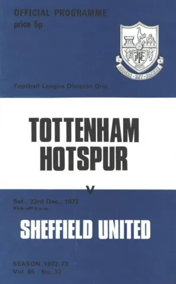 Spurs v Sheffield United (23 Dec 1972) Programme