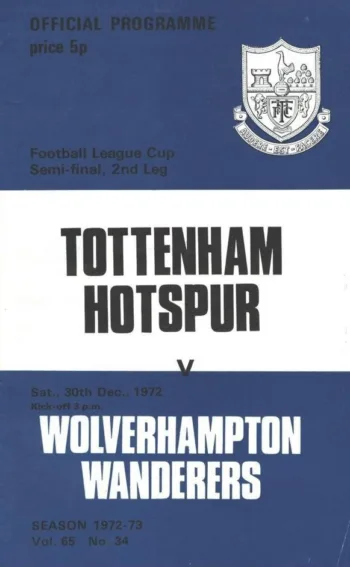 Spurs v Wolverhampton Wanderers (30 Dec 1972) Programme