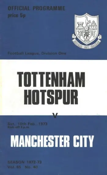 Spurs v Manchester City (10 Feb 1973) Programme