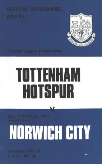 Spurs v Norwich City (10 Mar 1973) Programme