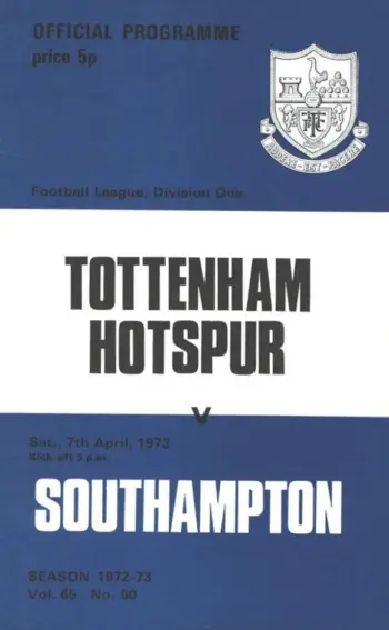 Spurs v Southampton FC (07 Apr 1973) Programme