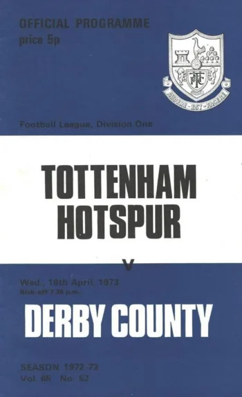 Spurs v Derby County (18 Apr 1973) Programme